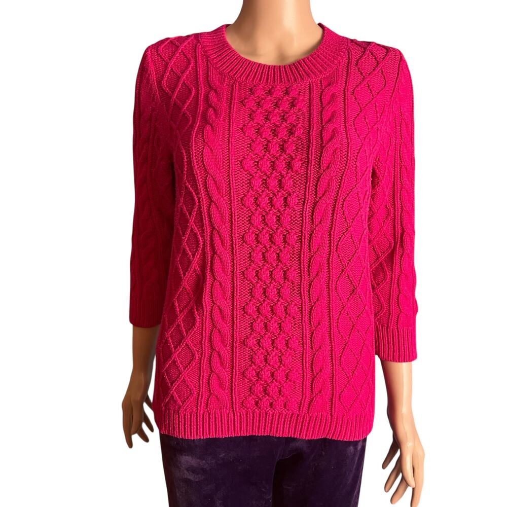 Talbots Pink Sweater MP Cable Popcorn Knit Pullover Preppy Cabin Core Winter